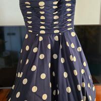 Abito Cerimonia Retro' blu a pois bianchi