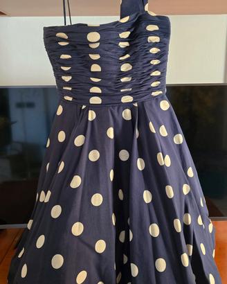 Abito Cerimonia Retro' blu a pois bianchi
