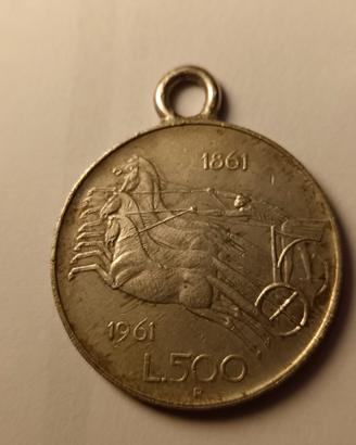 Moneta_500 lire centenario Italia a ciondolo