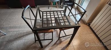 Tavola di ferro e vetro+ due sedie di ferro