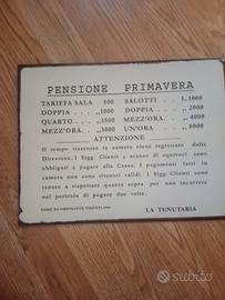 insegna metallica tariffario bordello 1956