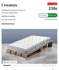 Materasso 1 piazza e mezza in memory
