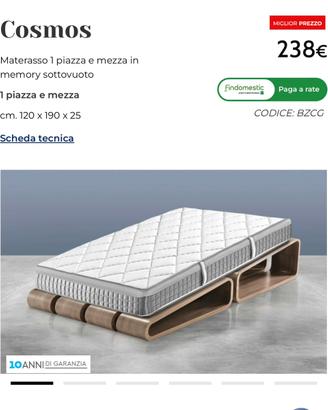 Materasso 1 piazza e mezza in memory