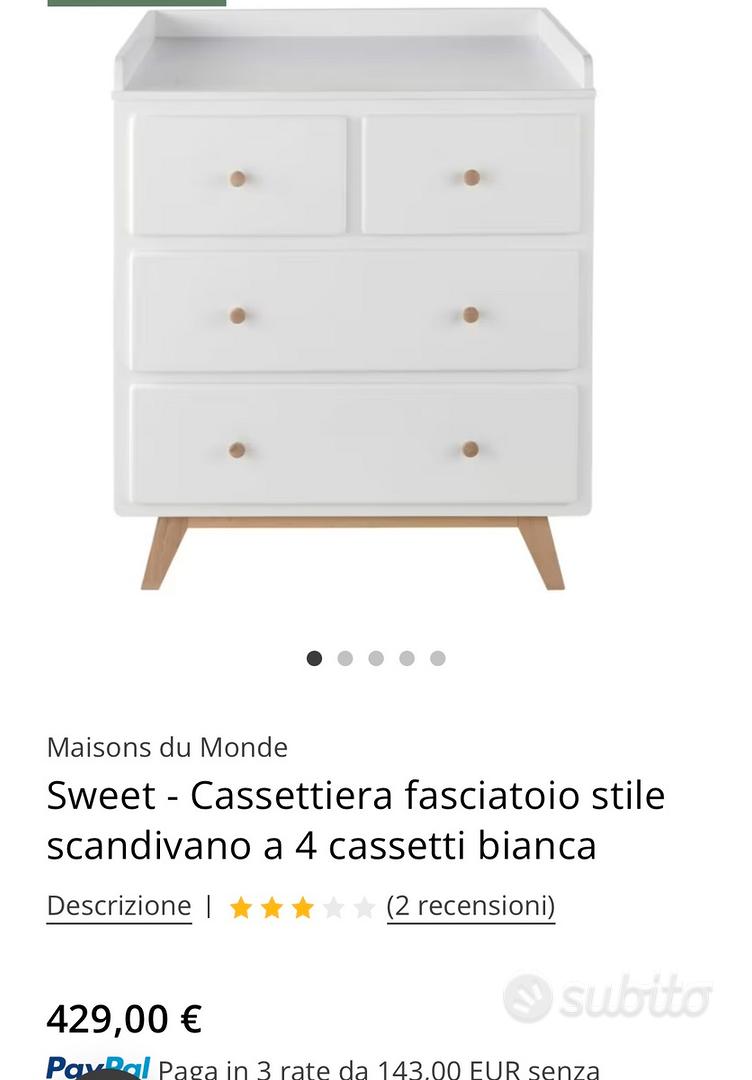 Cassettiera fasciatoio stile scandivano a 4 cassetti bianca Sweet