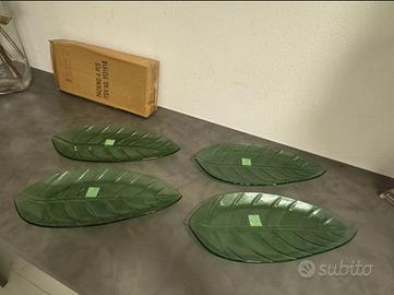 Nuovi 4 piatti a forma foglia in vetro trasparente