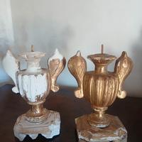ANTICA COPPIA CANDELIERI LEGNO-GESSO-ORO Antich