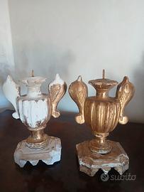 ANTICA COPPIA CANDELIERI LEGNO-GESSO-ORO Antich