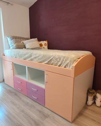 Letto soppalco/rialzato con vani bambina/ragazza 