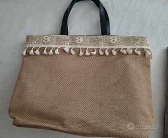 •borsa di paglia TWIN SET con manici e tracolla
