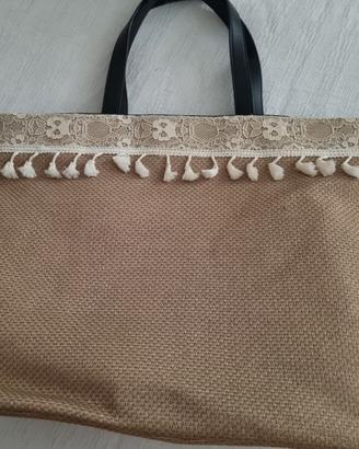 •borsa di paglia TWIN SET con manici e tracolla