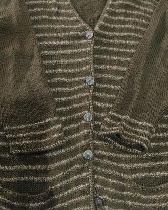 CARDIGAN IN LANA FATTO A MANO AI FERRI,  VERDE