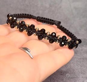 Bracciale Oro 14K + Spinello Nero Fatto a Mano