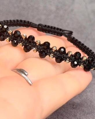 Bracciale Oro 14K + Spinello Nero Fatto a Mano
