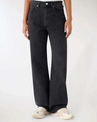Jeans wide leg nero donna vita media - Terranova