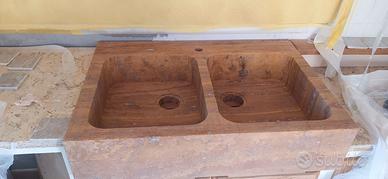 Lavello doppio in Travertino Noce - NUOVO