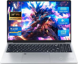 PC Portatile 16 Pollici Notebook Celeron N100