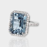 Anello Acquamarina 8,83 ct e Diamanti Certif. IGI