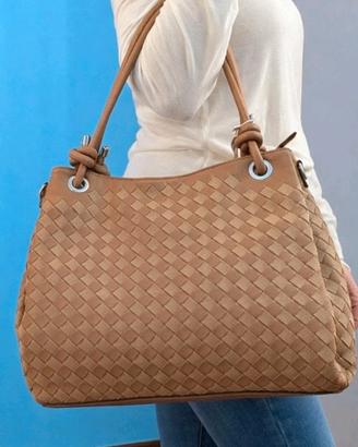 borsa donna Beige maxi tracolla shopper elegante 