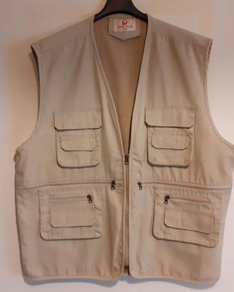 Gilet cargo multitasche cachi da pesca taglia XXL