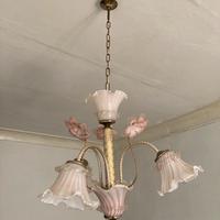 Lampadario Murano rosa floreale vintage