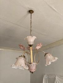 Lampadario Murano rosa floreale vintage
