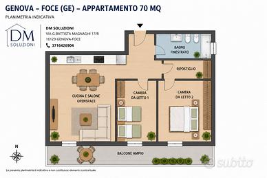 Foce 2 camere luminoso con terrazza vivibile