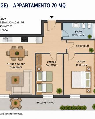 Foce 2 camere luminoso con terrazza vivibile