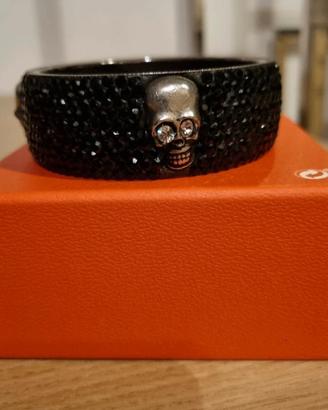 bracciale acciaio rigido paillettes nero