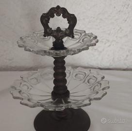 antiquariato portafrutta a due piani in vetro