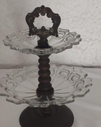 antiquariato portafrutta a due piani in vetro