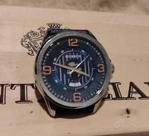 Orologio CURREN con datario, blu e arancione pelle