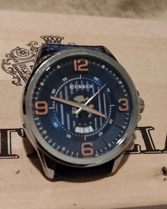 Orologio CURREN con datario, blu e arancione pelle