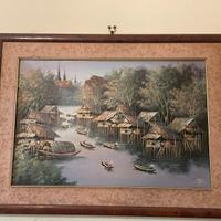Dipinto olio su tela, paesaggio asiatico