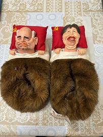 Pantofole satiriche vintage Gorbaciov e Raisa URSS
