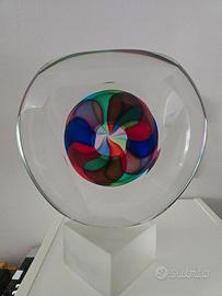 Scultura disco /lente vetro di Murano 