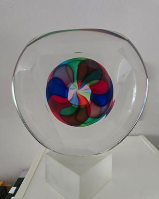 Scultura disco /lente vetro di Murano 
