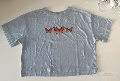 maglietta crop azzurra gap teen con farfalle