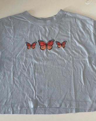 maglietta crop azzurra gap teen con farfalle