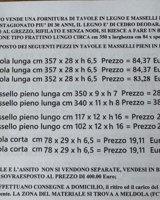 TAVOLE IN LEGNO E MASSELLI DI CEDRO DEODARA