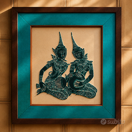 Quadro etnico con cornice in legno 60x60 cm