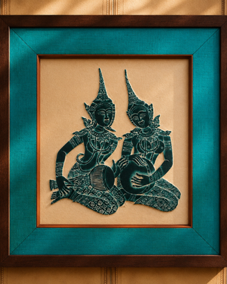 Quadro etnico con cornice in legno 60x60 cm