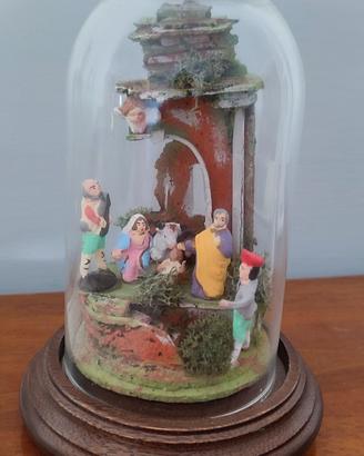 Presepe Artigianale vintage Campana vetro e Legno