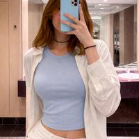 Maglietta crop pull & bear cotone azzurro
