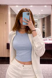 Maglietta crop pull & bear cotone azzurro