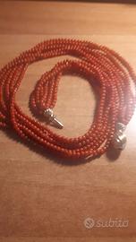 collana corallo rosso 6 fili cm. 35 peso 40 gr.