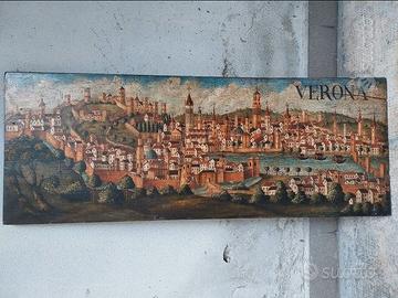 Dipinti raffiguranti Verona e Padova su legno