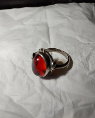 anello arg.935 con ambra baltica stile asiatico