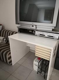 scrivania bianca, in legno, 90x80x76h