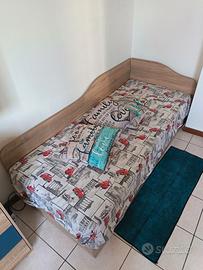 Letto singolo con cassone, rete e materasso