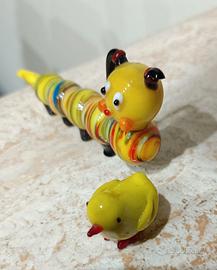 Coppia Bruco e Pulcino in vetro di Murano